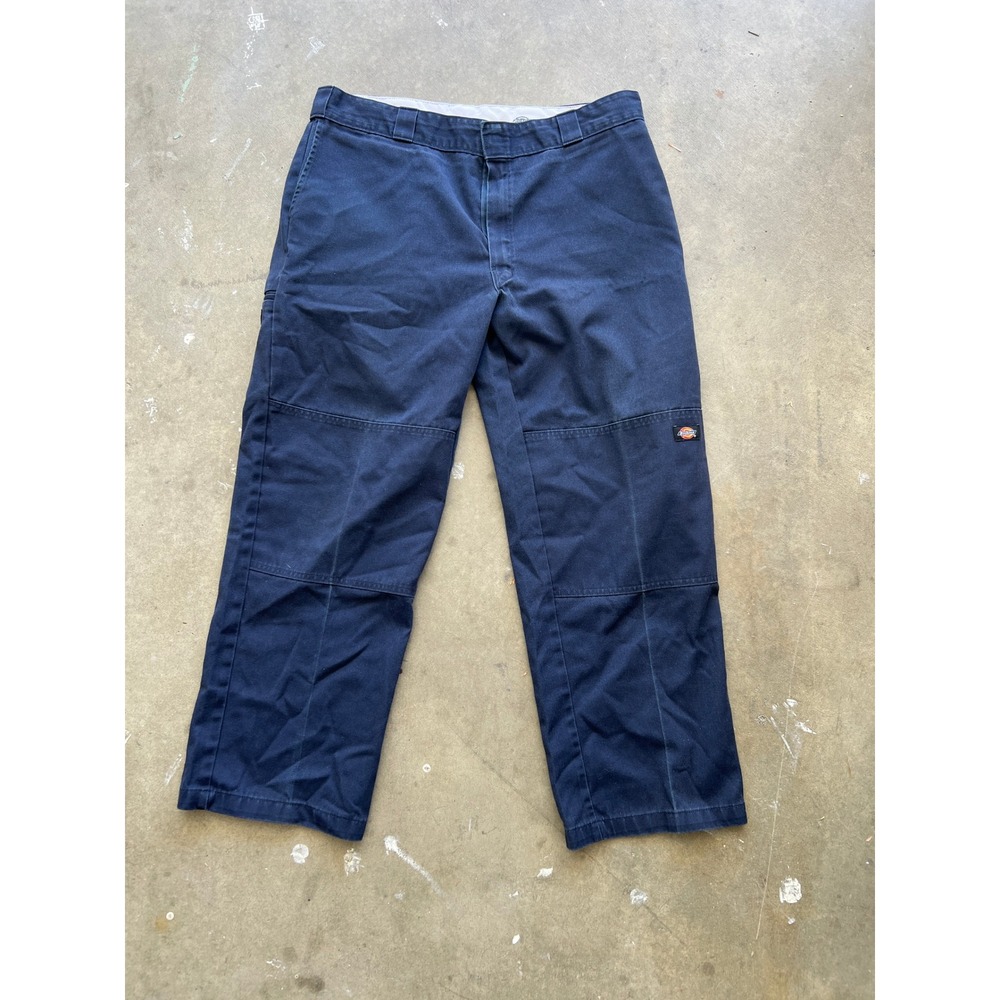 Dickies Loose Fit Double Knee Work Pants Mens Navy Blue Flat Front Trousers 30in
